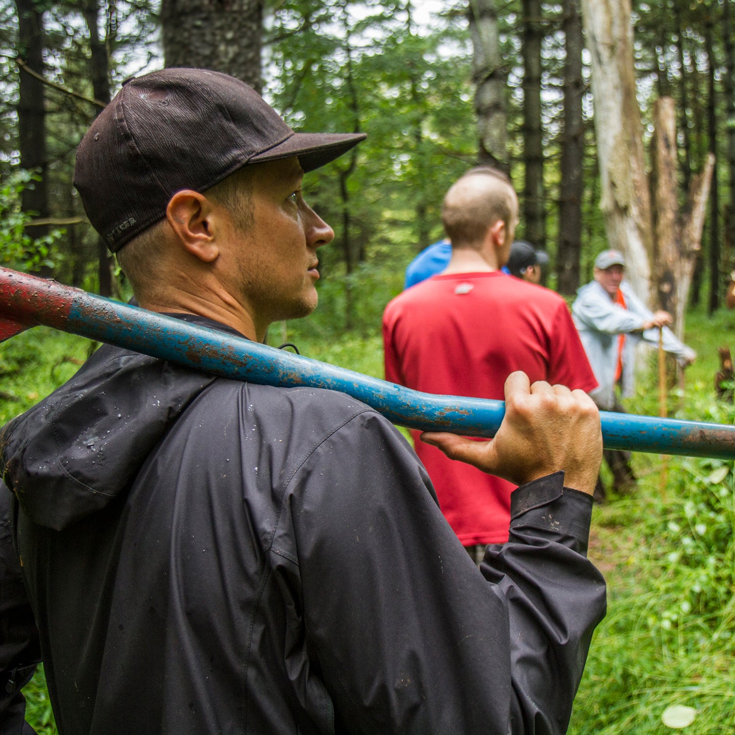 Eastern Mountain Sports Warrington employees, in celebrating their company's anniversary, assist with trail maintenance in Nockamixon State Park in Upper Bucks County, Pa.