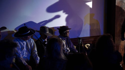 Flemons waits to take the stage at this year's gathering alongside fellow performers and poets. 2020 marked the fourth year he's performed in Elko.