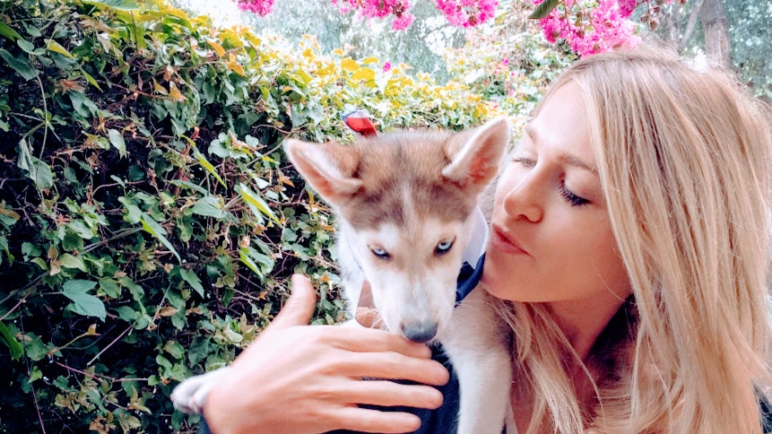 Virginia and Bowie, shortly after we adopted him in 2017.