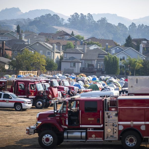 A fire camp at the 2019 Kincade Fire in Sonoma Country, California.