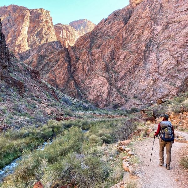 The author hiking to Ribbon Falls