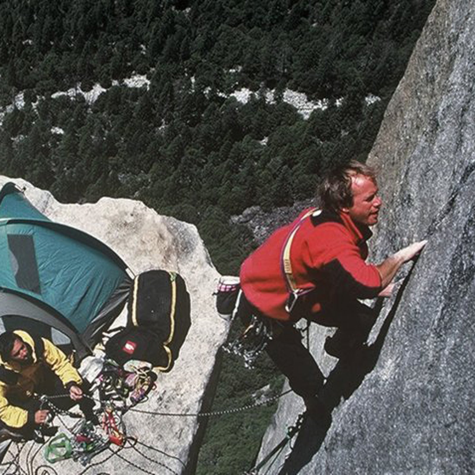 Decades before the fleece was a golden goose for vintage merchants, it was a technical midlayer, an early iteration of which was worn by Todd Skinner (in red) and Paul Piana (in yellow) when they ascended El Capitan’s Salathé Wall.