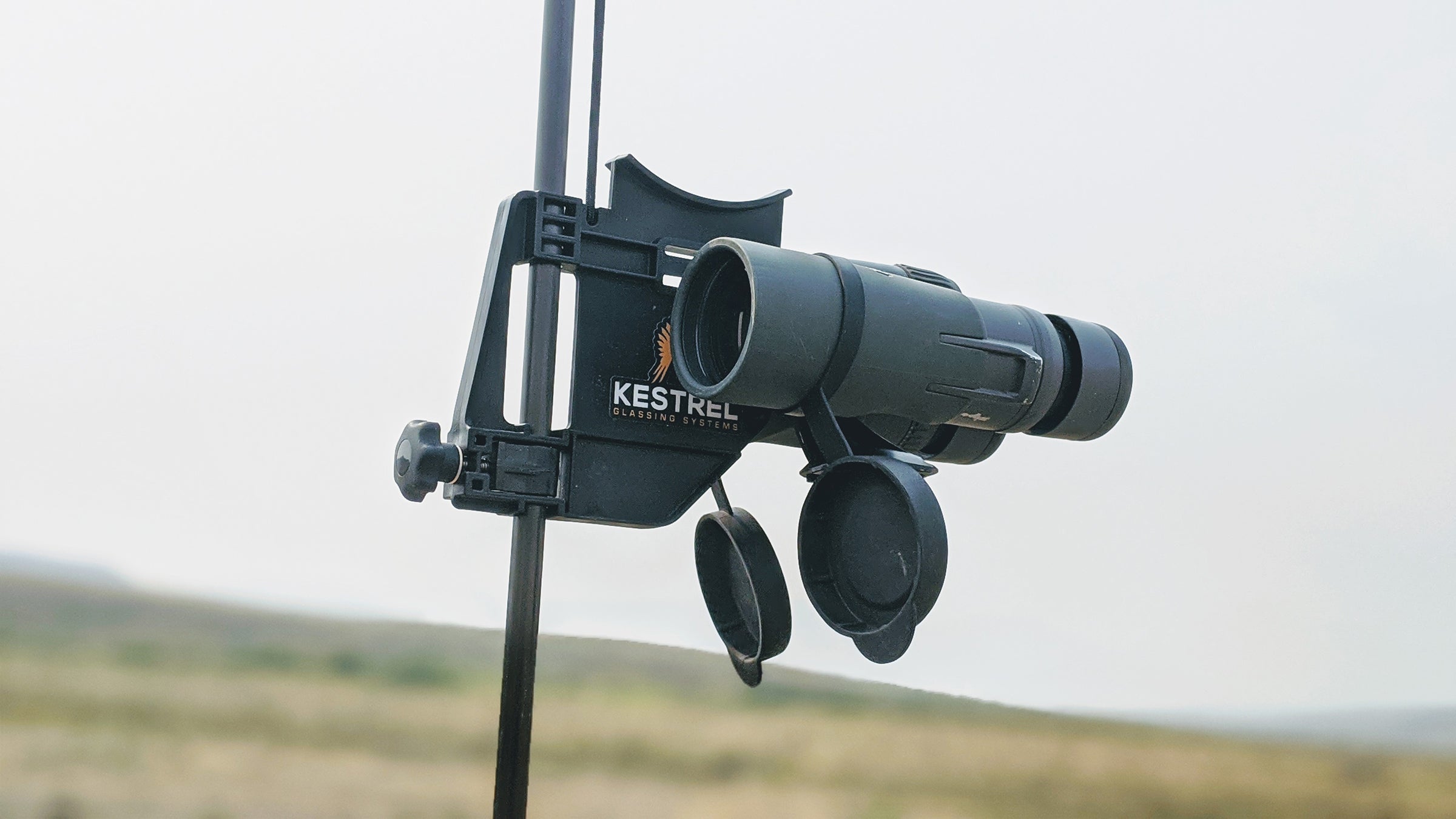 The Kestrel Glassing Systems Monopod paired with a set of Vortex Razor HD 10x42 binoculars