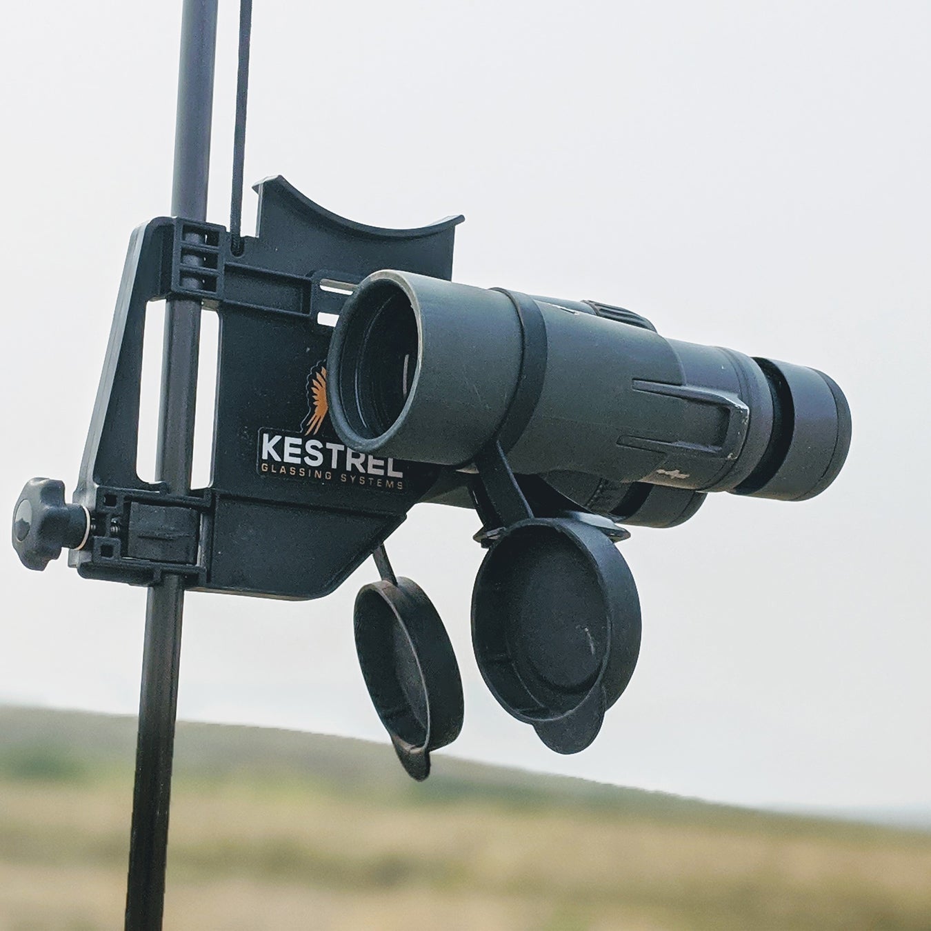 The Kestrel Glassing Systems Monopod paired with a pair of Vortex Razor HD 10x42 binoculars