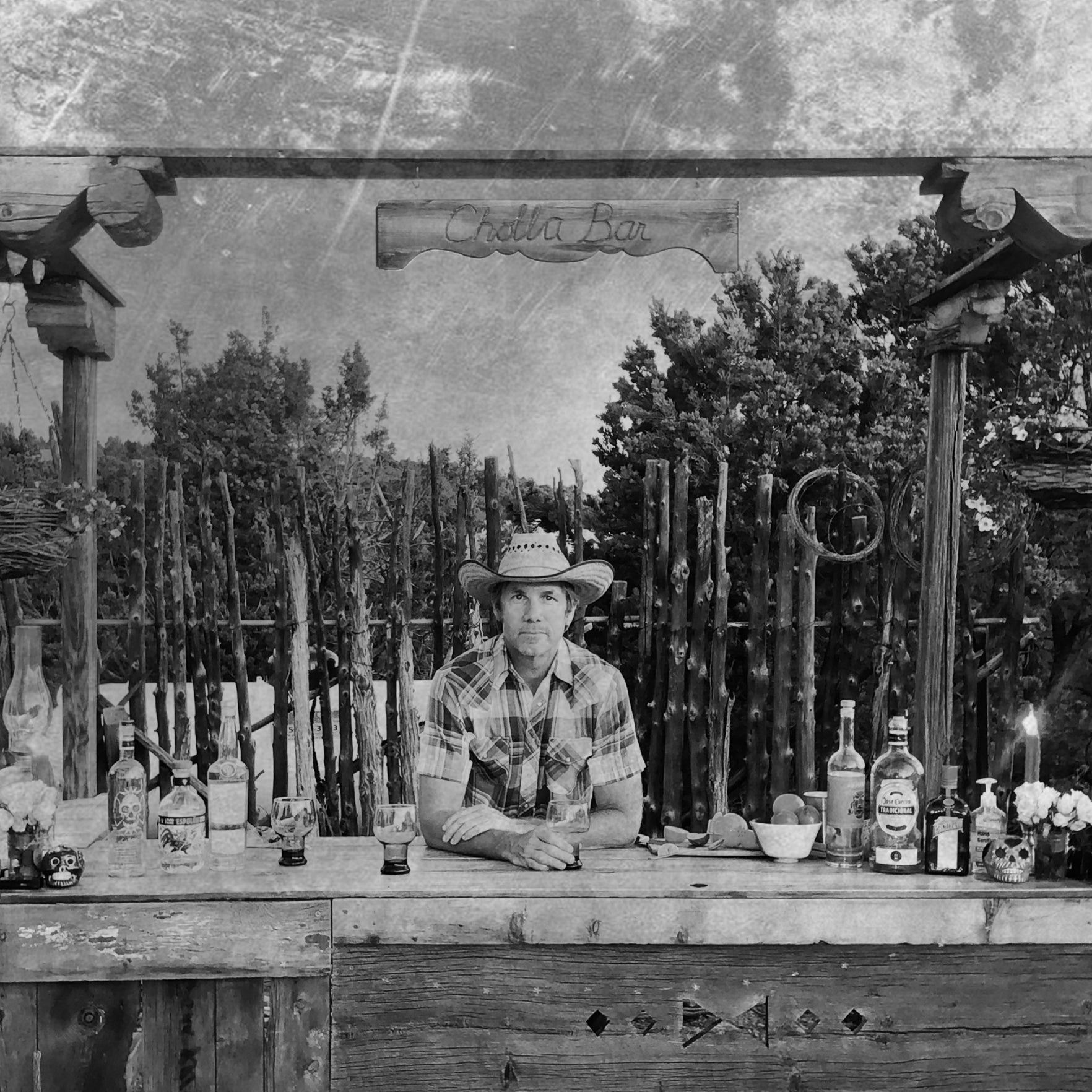 I constructed a ten-by-six-foot L-shaped structure, bracketed by three posts crowned with old wood corbels—decorative supports—that I found in the junk pile.