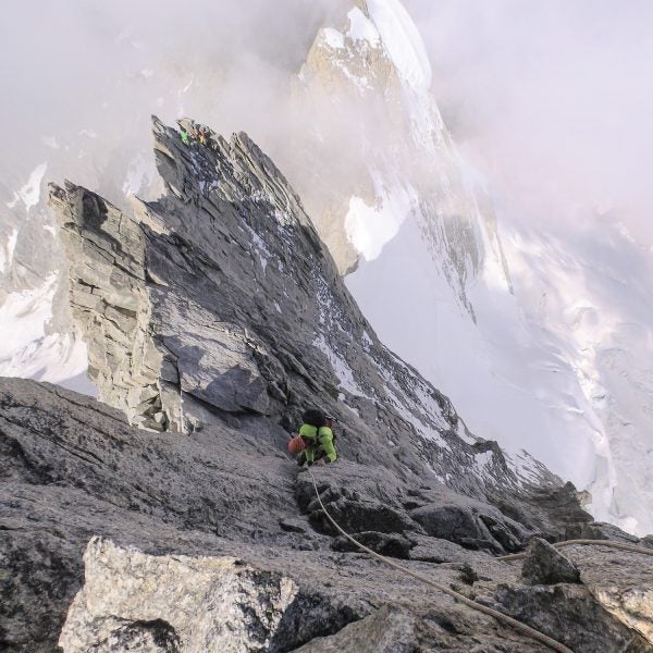 Lorenzo Pernigotti scales Grandes Jorasses, a summit in the Mont Blanc mountain range