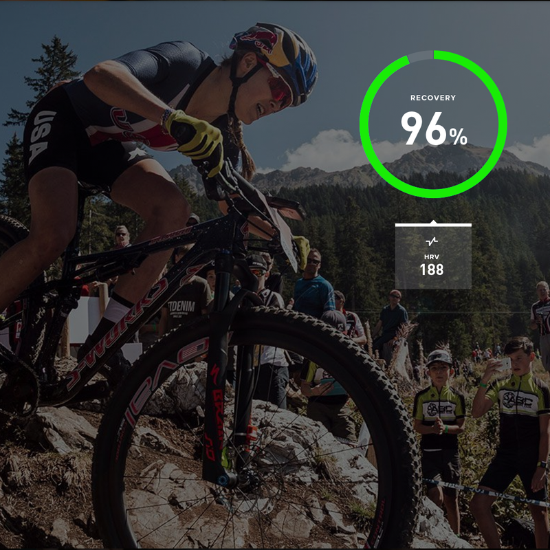 On the day she won the 2018 mountain bike world championships, Kate Courtney had her highest HRV ever and a WHOOP recovery of 96%.