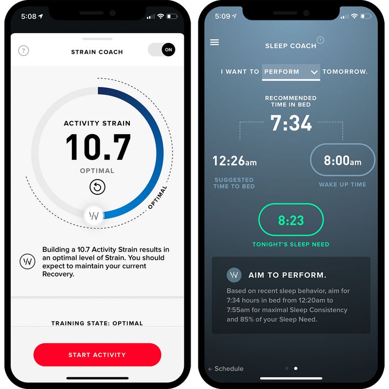 The Strain and Sleep coaches make recommendations for what your daily goals should be, and how to adjust to meet those goals.