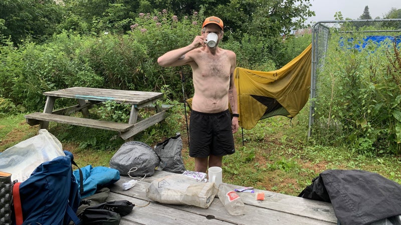 The author after waking up in someone’s backyard in Vermont