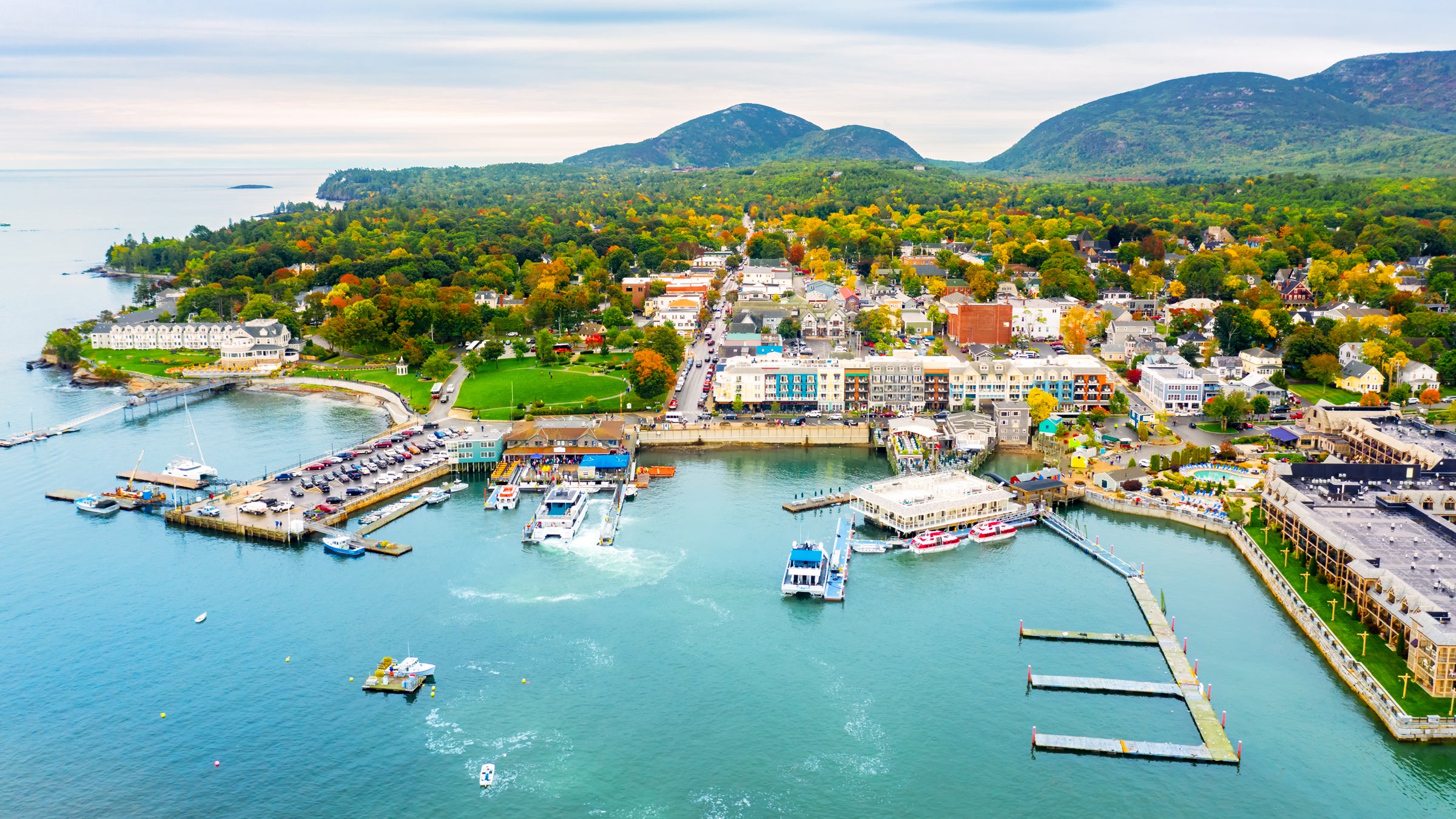 Aerial view of Bar Harbor, Maine