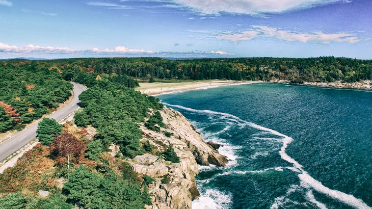 Colors of foliage in New England, USA. Aerial view