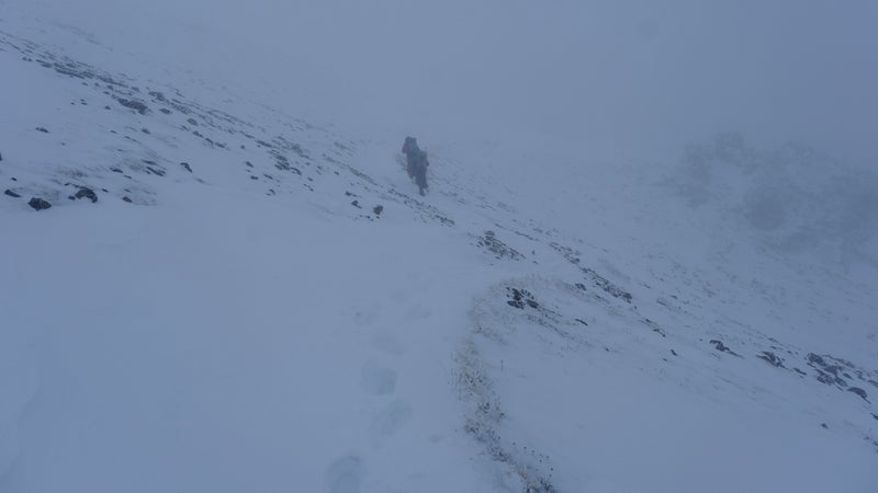 Henry and his cousin Silas heading up Arapahoe Pass, Colorado, into the whiteout