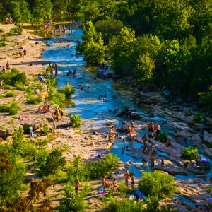 Large Crowd Austin , Texas Greenbelt Summer Fun Barton Creek