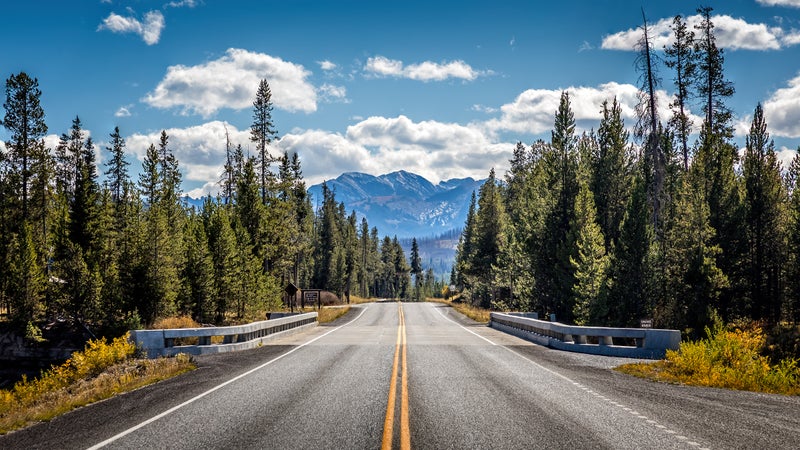 Road from Yellowstone National Park to Grand Teton National Park, Wyoming, USA