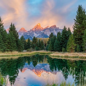 Sunrise on the Grand Teton Mountain in the Teton Range.