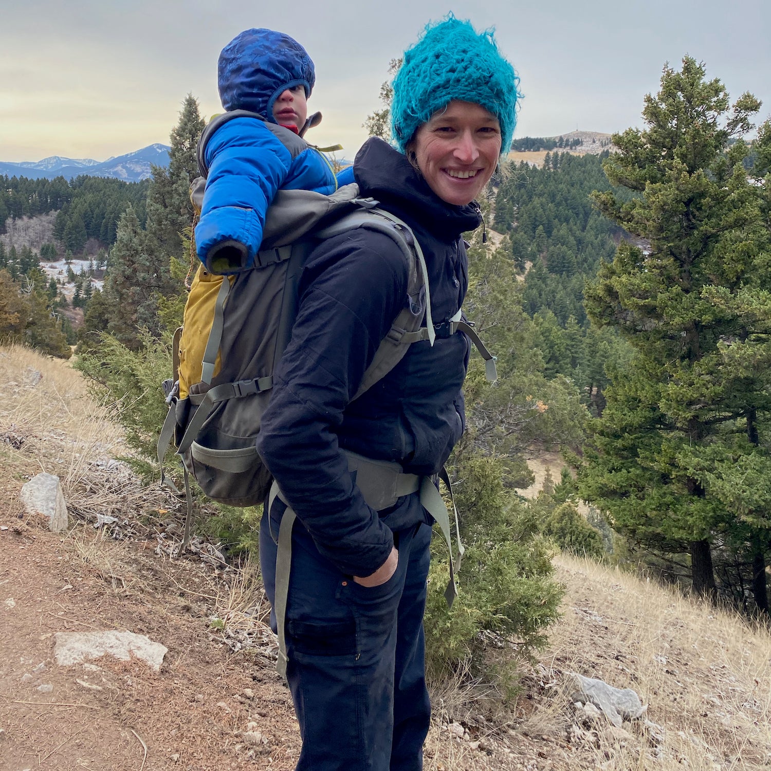 An old 32-liter Black Diamond Sphinx became the author’s toddler carrier of choice.