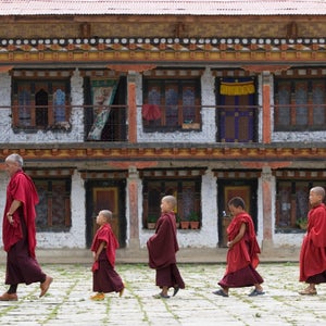 Bhutan, Bumthang, Karchu Dratsang Monastery, Buddhist Lama and monks
