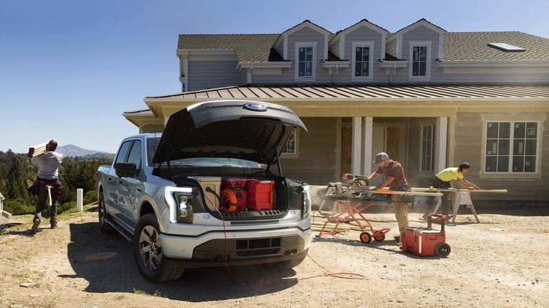 The Lightning’s “frunk” adds waterproof, lockable storage and includes multiple power outlets for charging or powering tools and other gadgets.