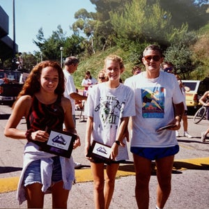The author (center) teamed up with her sister Lauren and their dad to compete in a local triathlon relay.