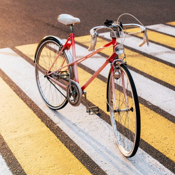 Vithage Woman's Pink Bicycle Standing On The Road