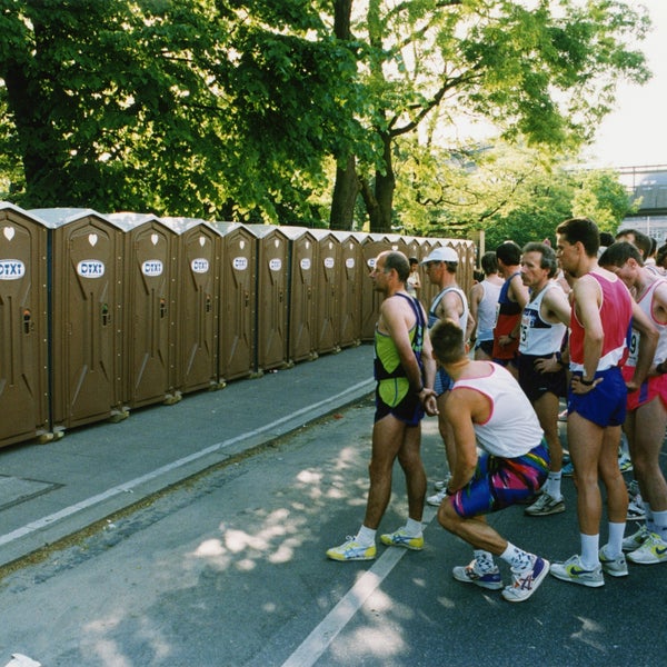 Portable toilets at a marathon