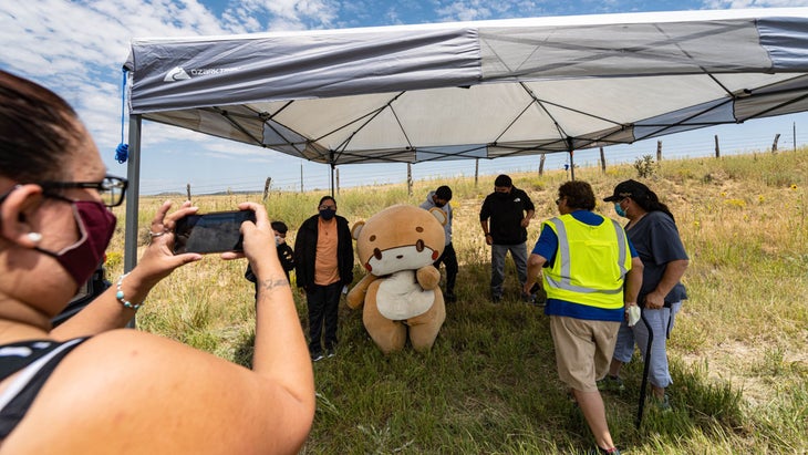 Hanging with fans in a roadside tent