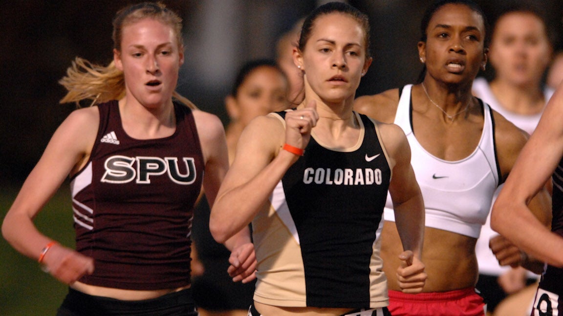 enny Barringer of Colorado and Miesha Marzell lead an Olympic Development women's 1,500-meter heat in the 49th Mt. San Antonio College Relays at Hilmer Lodge Stadium in Walnut, California , April 13, 2007. Pixler won in 4:19.92. Barringer was second in 4:21.53 and Marzell was sixth in 4:23.88.