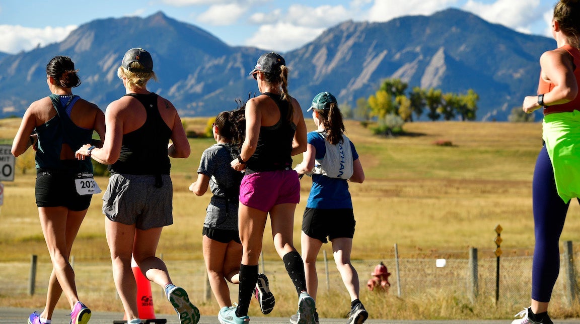 Runners racing a half-marathon in Boulder, CO.