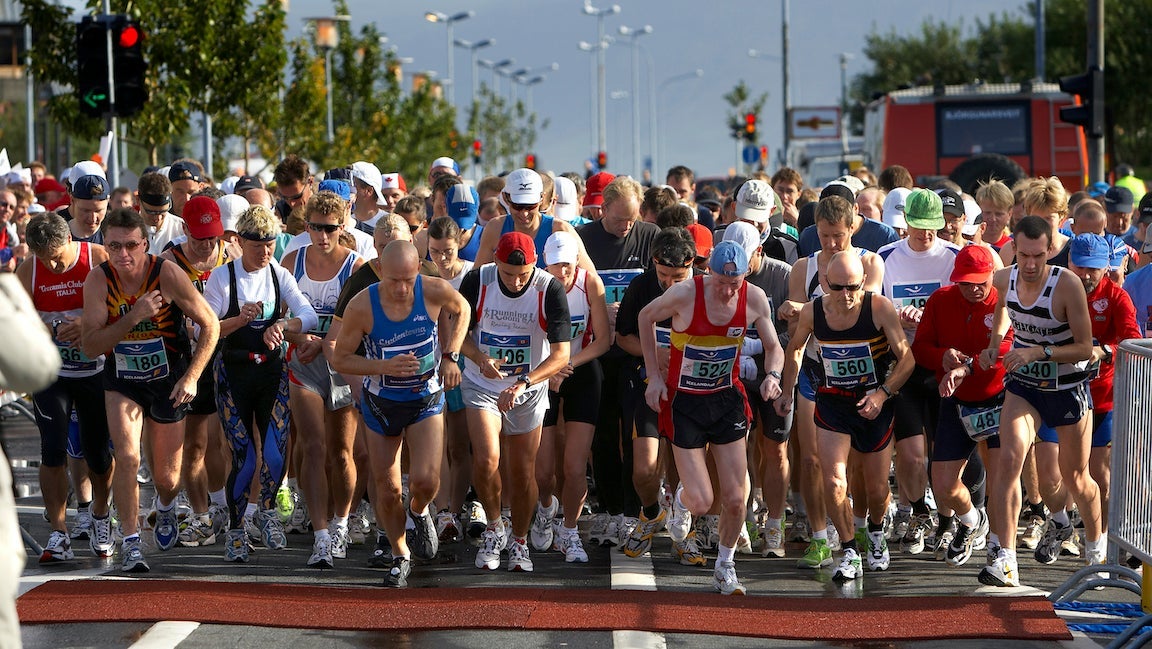 Start of a marathon race in Iceland.