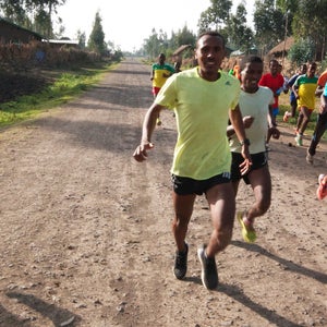 Ethiopian runners train on the hard, gravelly coroconch road.