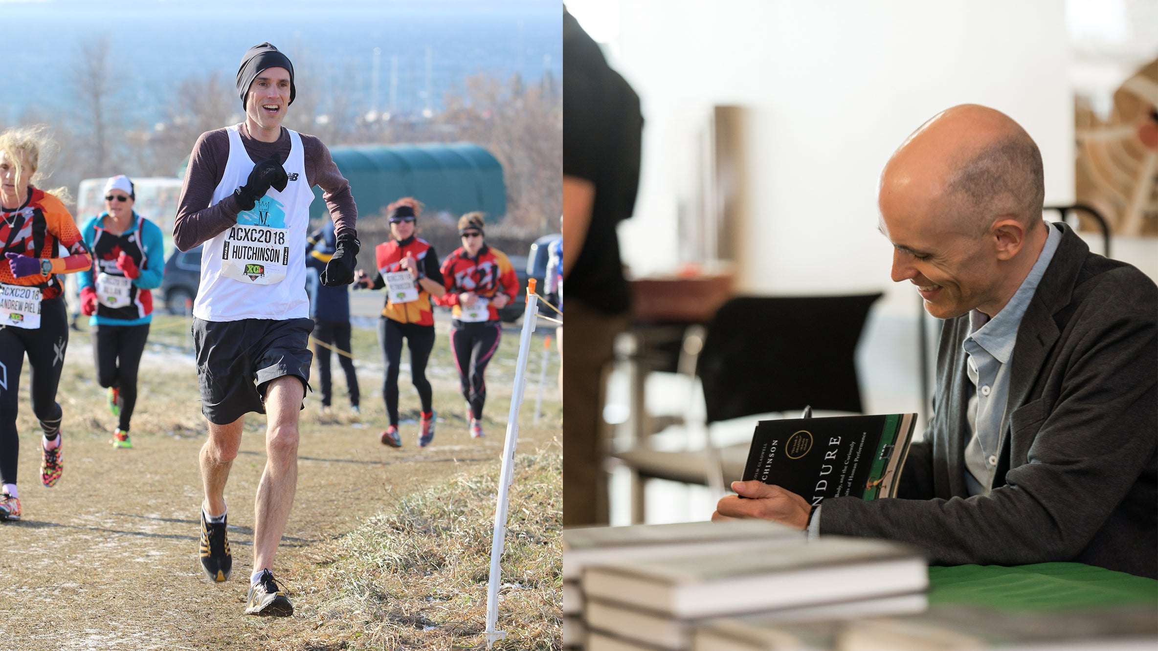 Alex Hutchinson running and signing