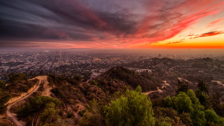 Spectacular sunset from Griffith ark, Los Angeles.