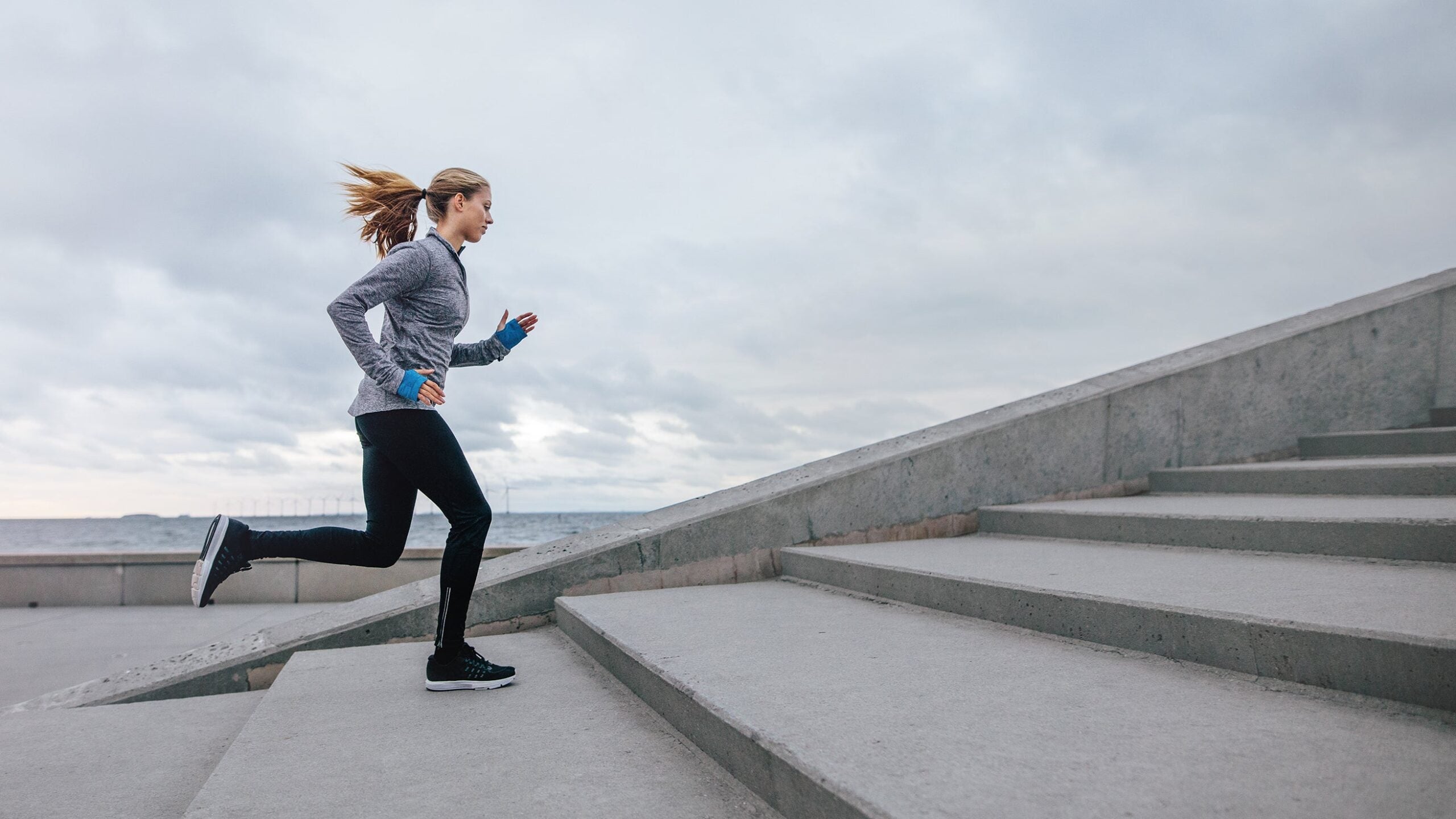 running up steps