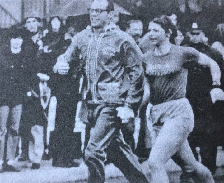 Sara Mae Berman and husband Larry finishing the 1970 Boston Marathon