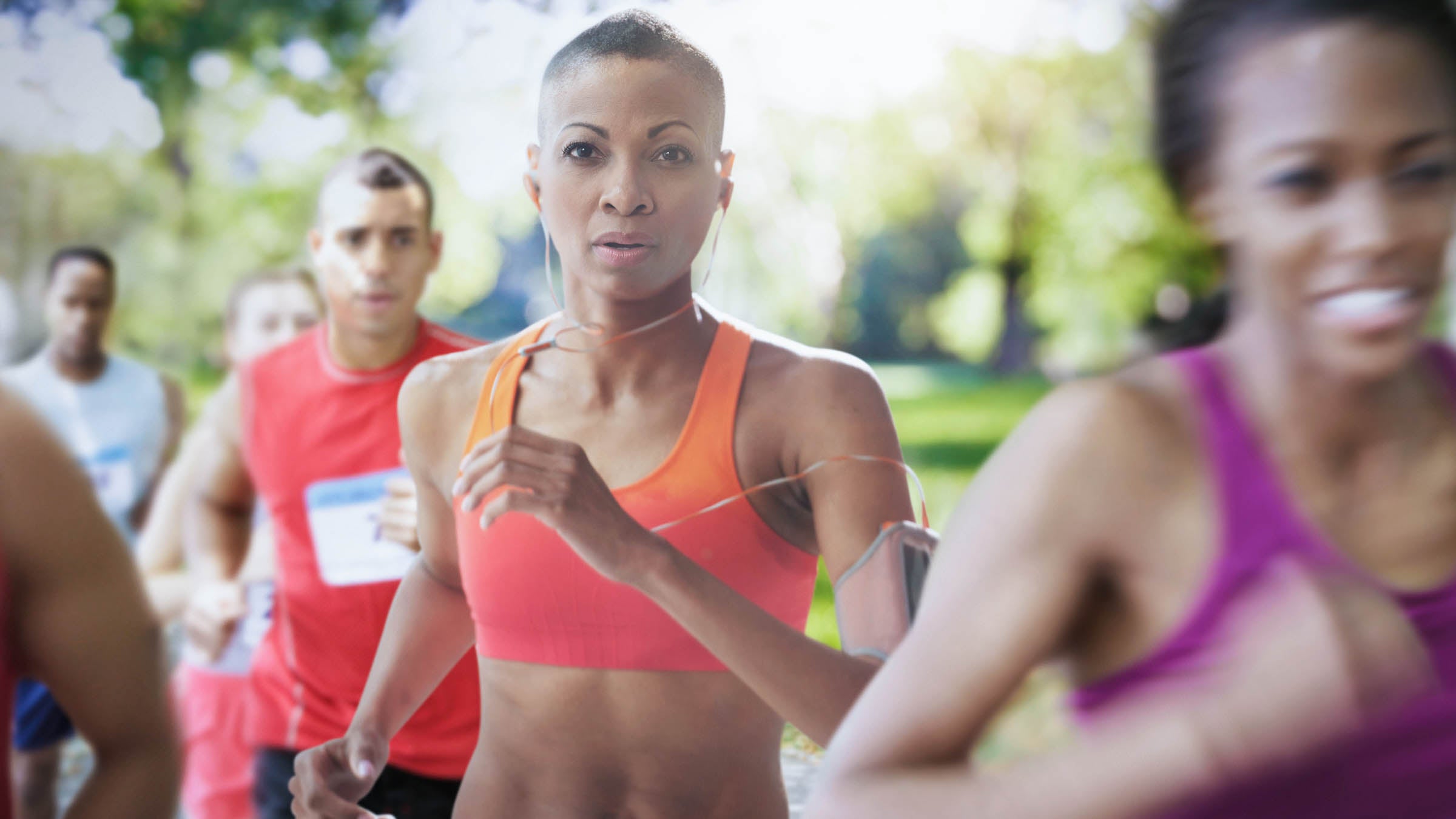 Woman running in race