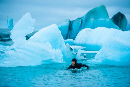 Keith Malloy navigates through glacial ice chunks off the coast of Iceland in 2010.