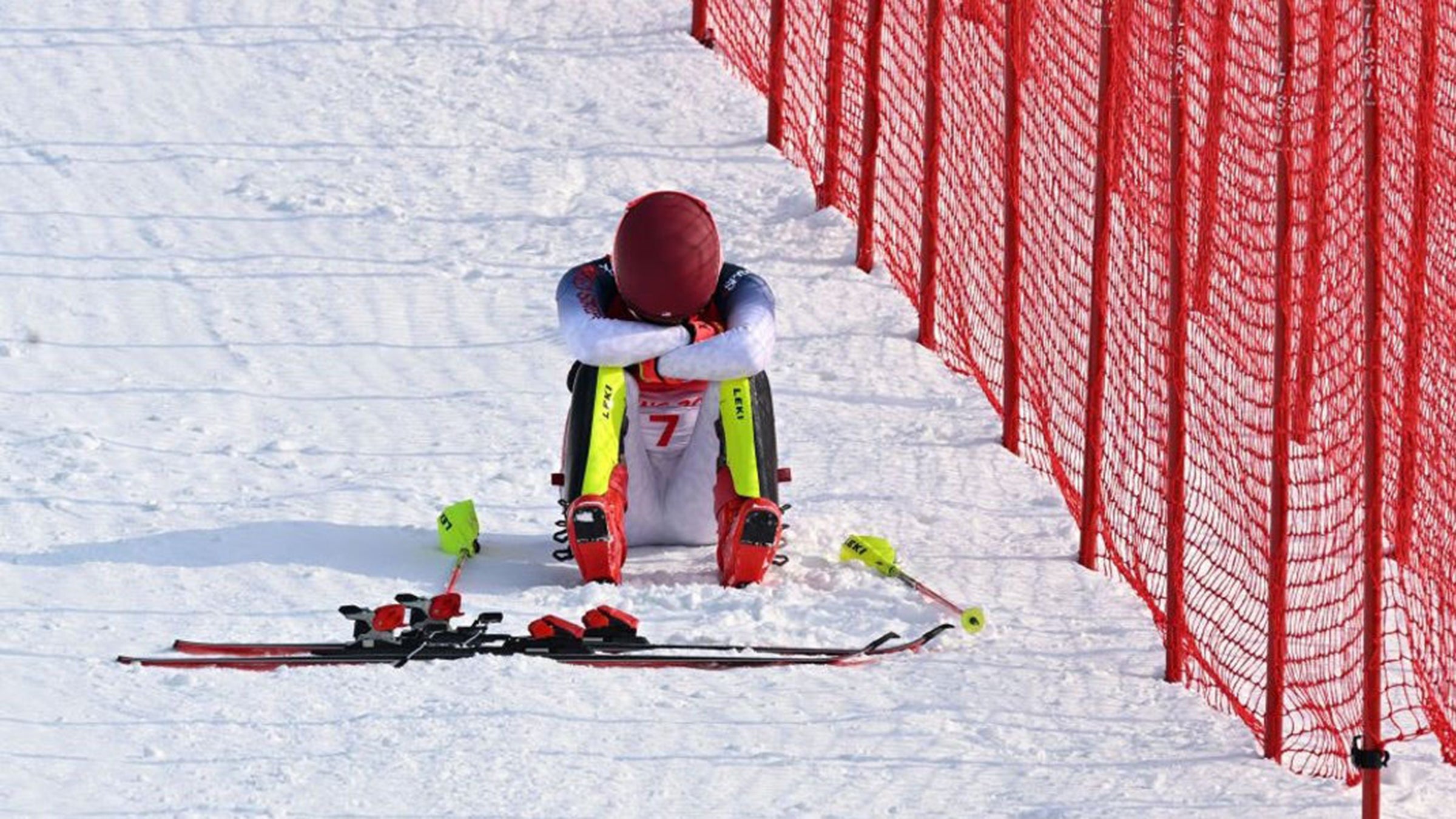Shiffrin was heartbroken after she skied out of the slalom.