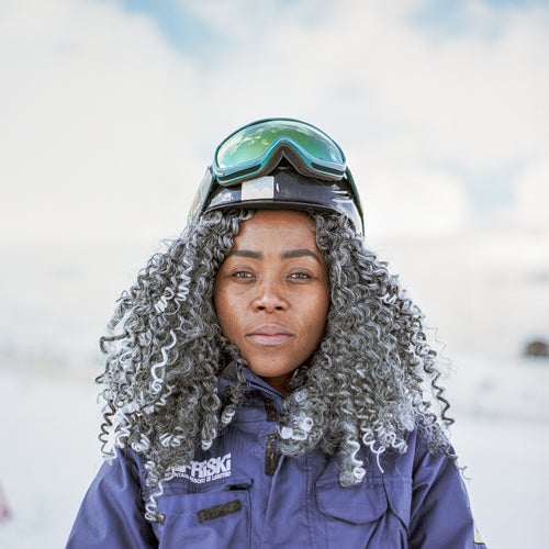 Manini Fokoko, who works in the mountainside café, has ridden Afriski for 13 years.