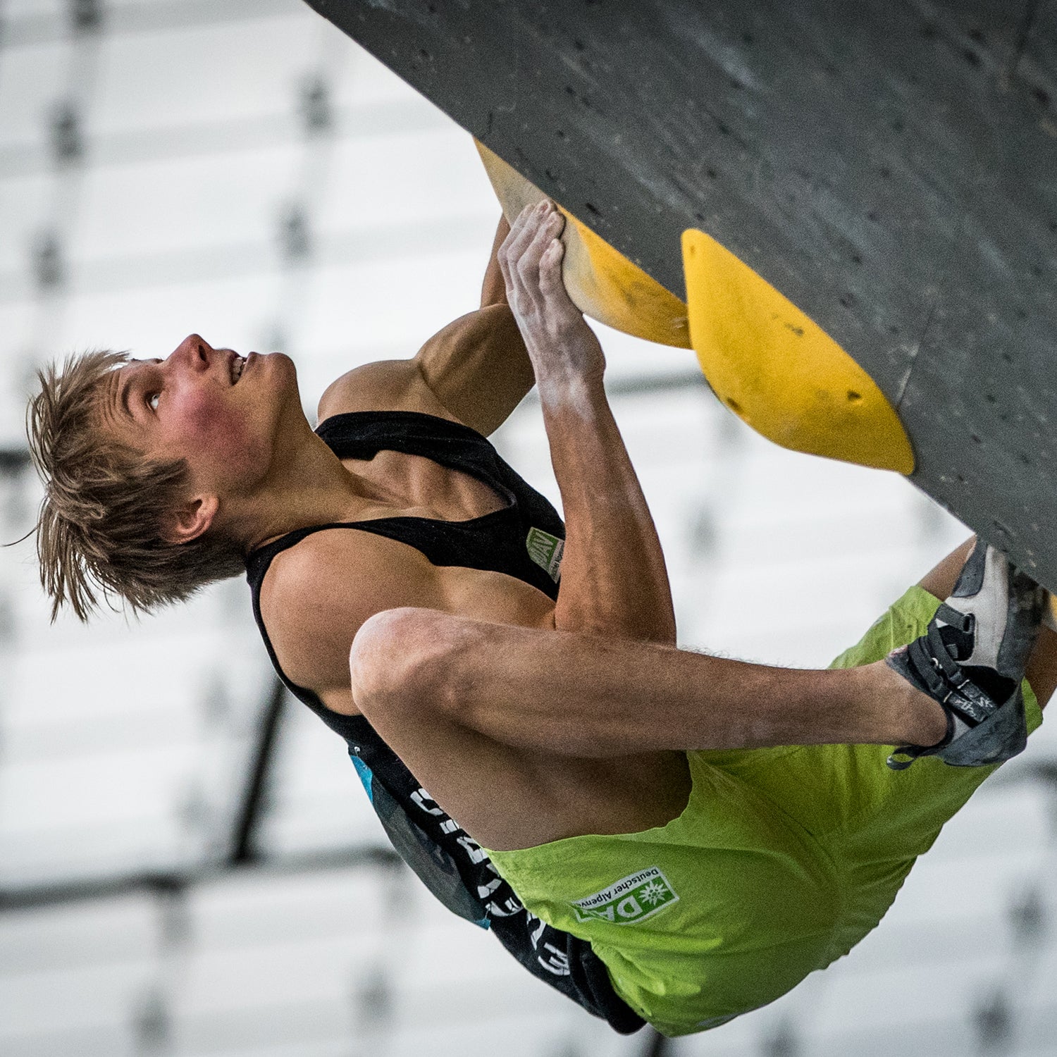 Alexander Megos of Germany competes during semi finals of the IFSC Climbing World Cup Munich on August 19, 2017