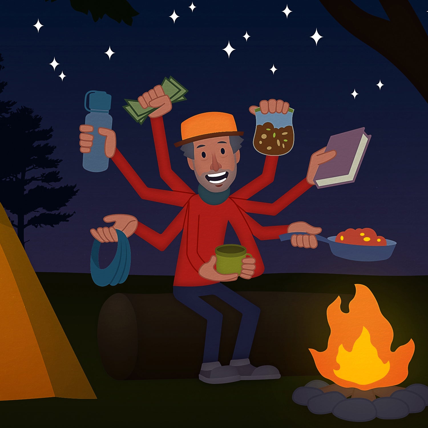 Thru-hiker at campsite illustration