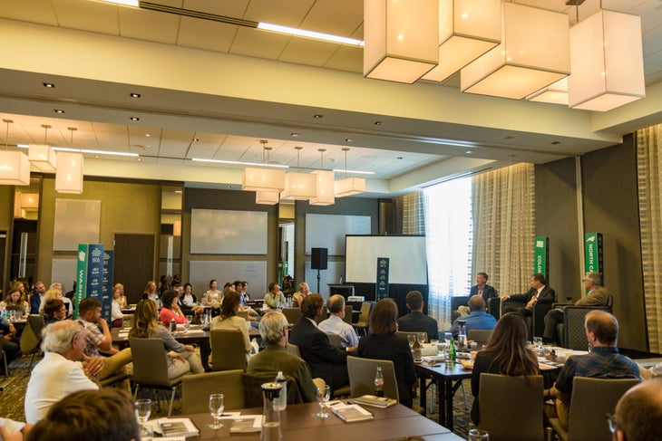 20180710 Confluence-10 A packed house listens to Colorado Gov. John Hickenlooper and North Carolina Gov. Roy Cooper talk about outdoor recreation at a confluence in…