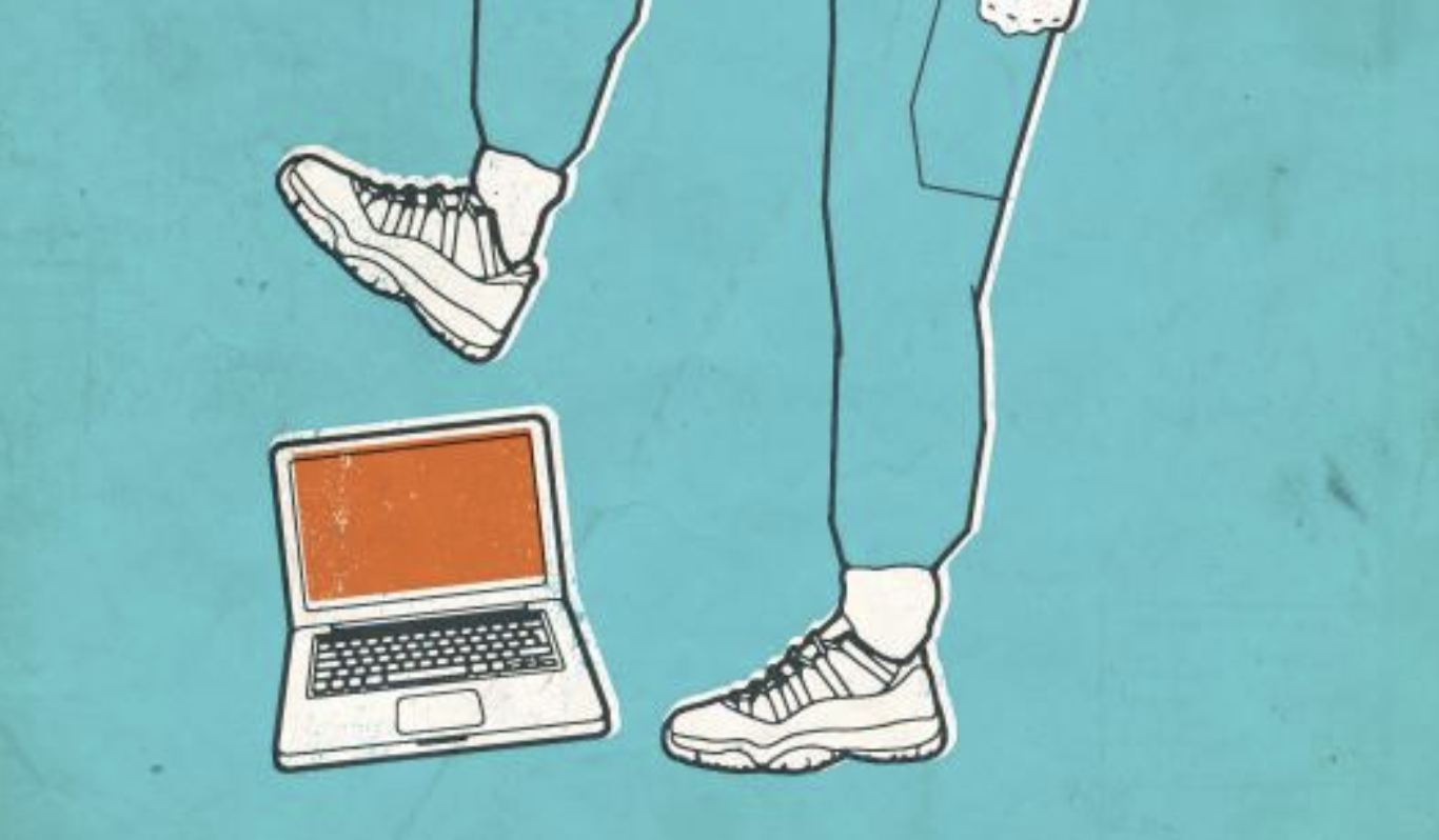 illustration of foot stomping laptop