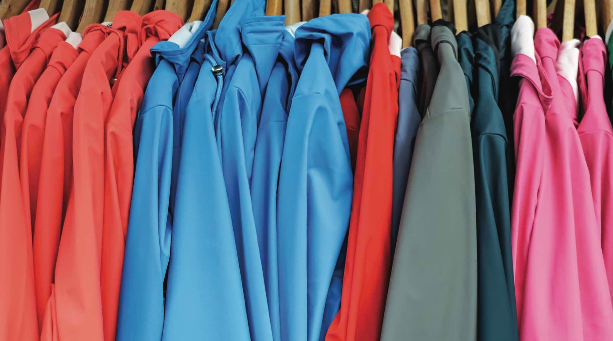 breathable membrane jackets on rack