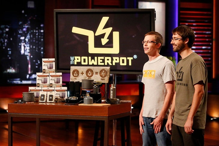 CALEB LIGHT, DAVID TOLEDO (POWERPOT) Caleb Light, left, and David Toledo, right, present Power Practical's Power Pot on ABC's Shark Tank. Photo courtesy of ABC.