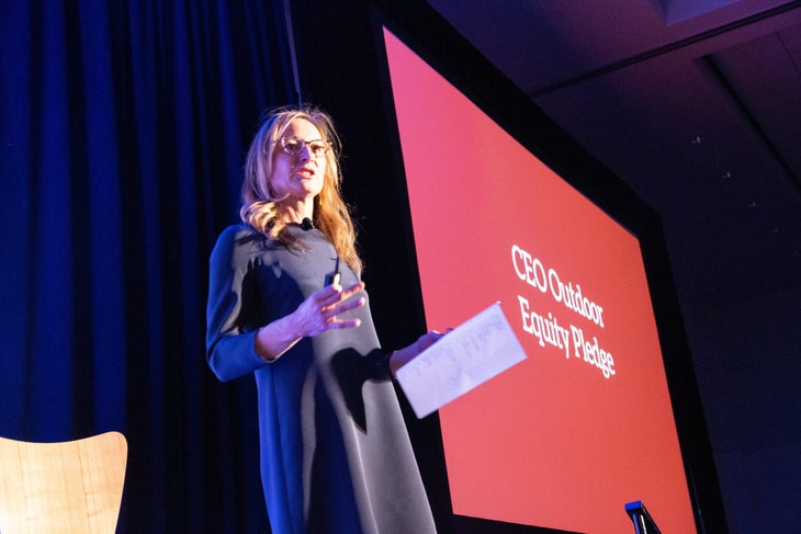 CEOPledgePhotos-3 Deanne Buck of Camber Outdoors announces the CEO Outdoor Equity Pledge