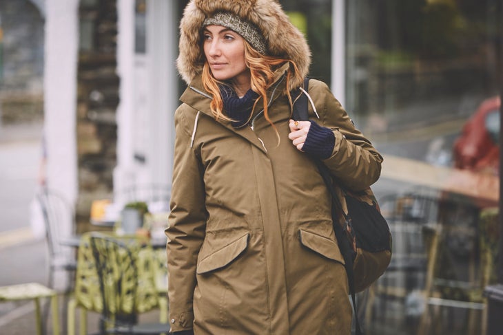 High res-HH2A7300_Andys_Selects Woman wearing Craghoppers' Josefine jacket on a street in Lake District, England.