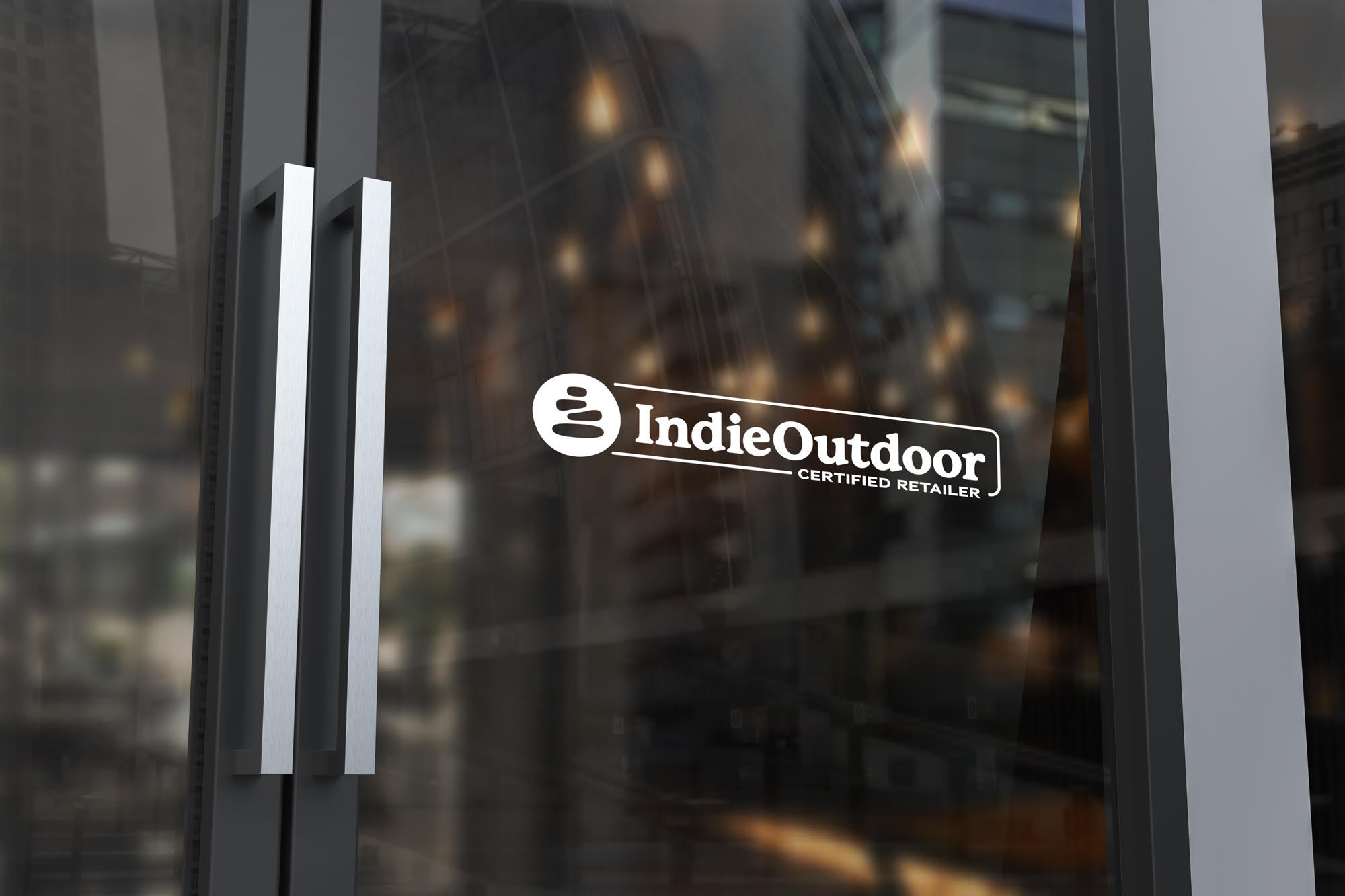 a glass door with a sticker that says