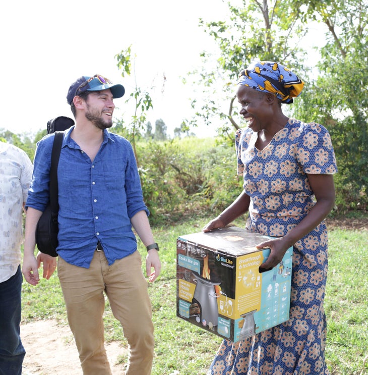Jonathan_cedar-biolite2 Jonathan Cedar, founder of Biolite delivers a stove to a smiling African woman