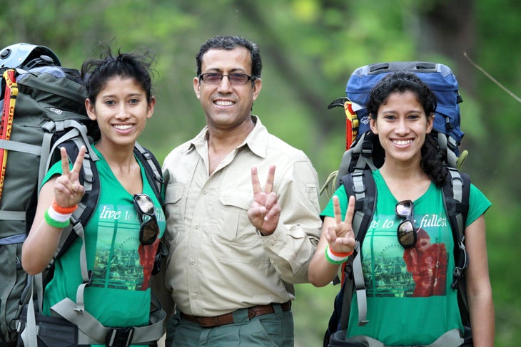 malik twins and dad mountain hardwear Photo shows the Malik twins, Nungshi and Tashi, two world-record holding climbers sponsored by Mountain Hardwear.