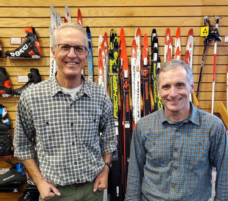 "Phil Leeds and Scott O'Brien at Skinny Skis in Jackson Hole."